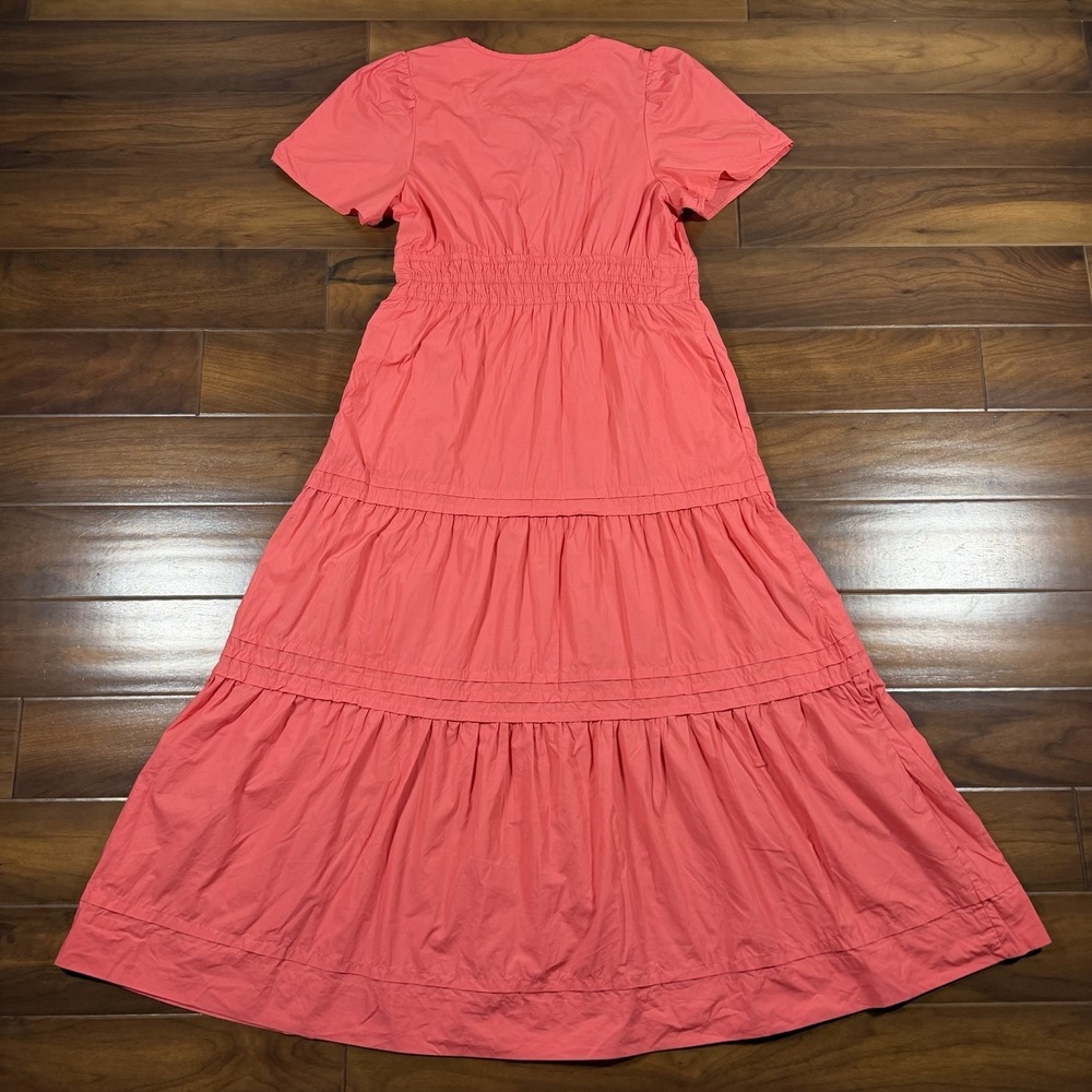 Quince Women's Size Large Coral 100% Organic Cotton Poplin Tiered Maxi Dress - Picture 8 of 12